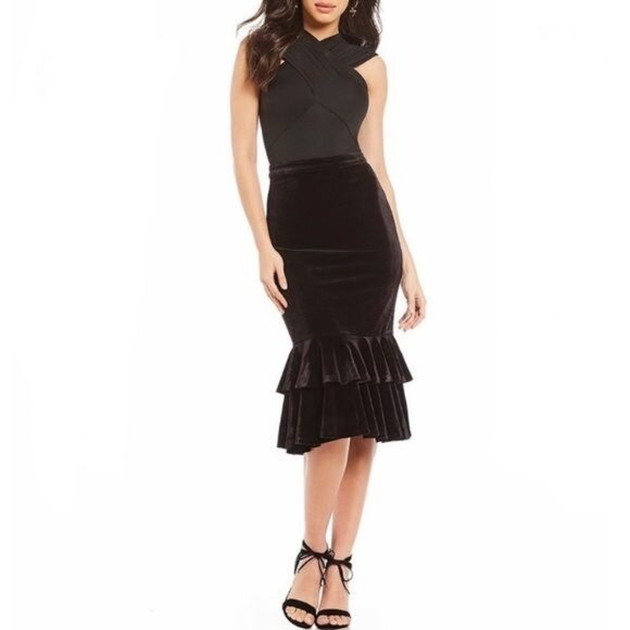 Gianni Bini Dresses & Skirts - Gianni Bini Layla Skirt Midi Black Velvet Ruffle Hem Tiered Size XS New